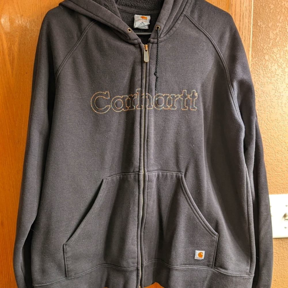 Women's black Carhartt XL zippered logo hoodie